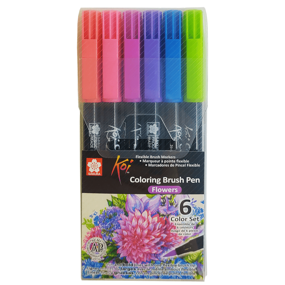 Caneta Ponta de Pincel Koi Sakura 6 Cores Flores